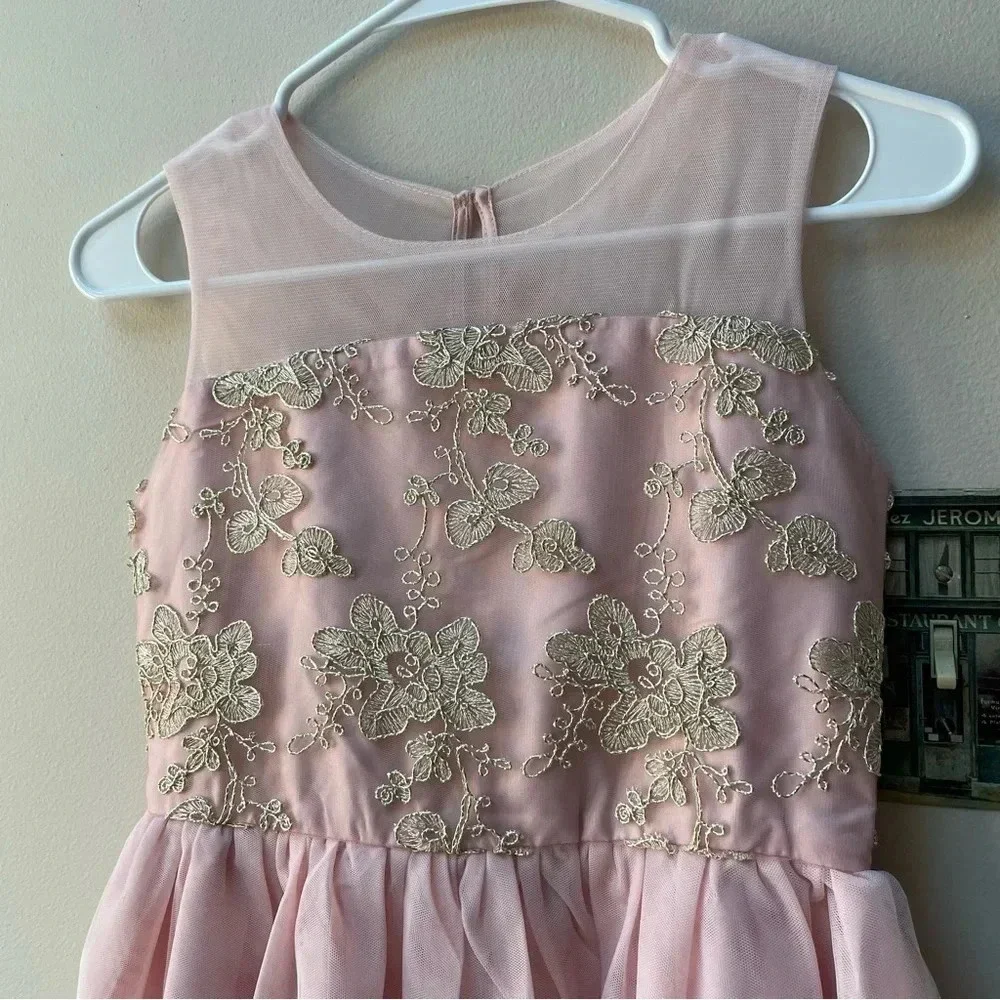 NWT THE CHILDREN’S PLACE Girls Embroidered Lace Dress Gold Beading Pink